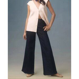 Anthropologie Maeve The Delaney Clean Seamed High Rise Wide Leg Jeans Dark Wash